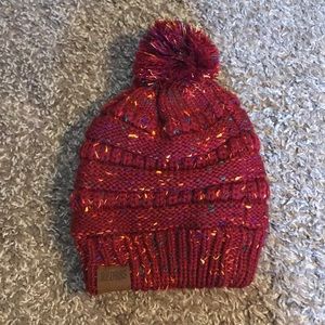 Red confetti fur-lined beanie